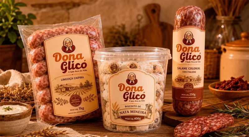 Linha colonial Dona Glicó: linguiça caipira, biscoito de nata mineira e salame colonial tipo italiano